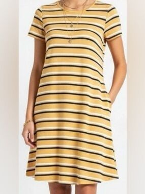 Yellow Blue White Stripes T-shirt Dress/Medium